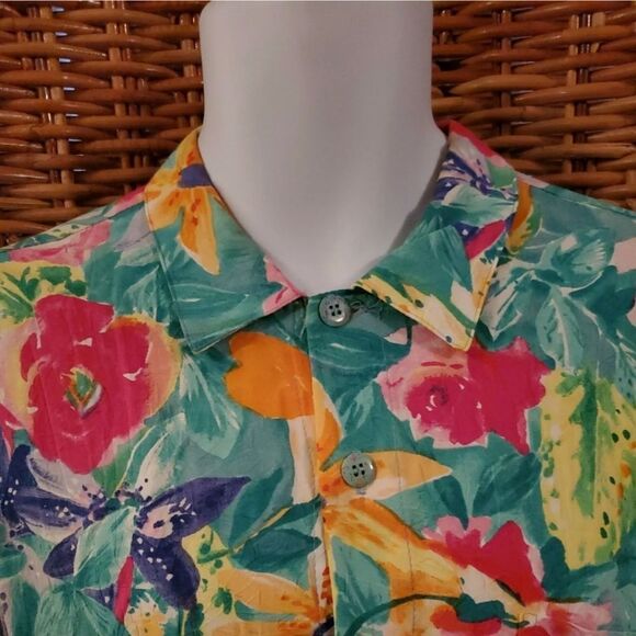 Vtg. Jams World Tiger Lily Aloha Shirt Short Set L - Picture 3 of 12